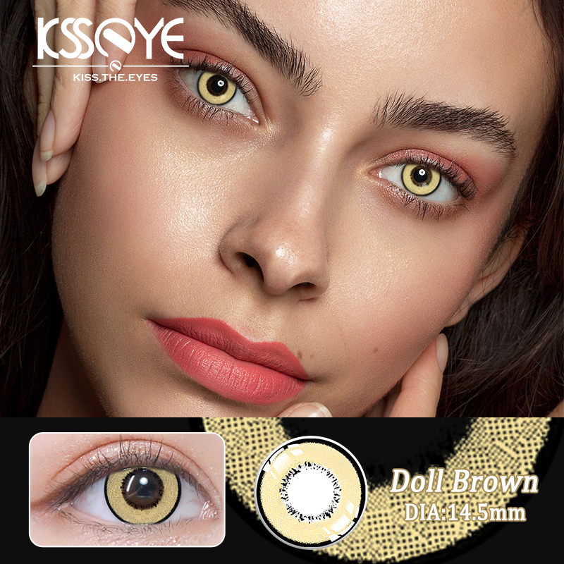 Custom Logo Nougat Blue Eye Contact Lenses Triple Tone 14.2mm