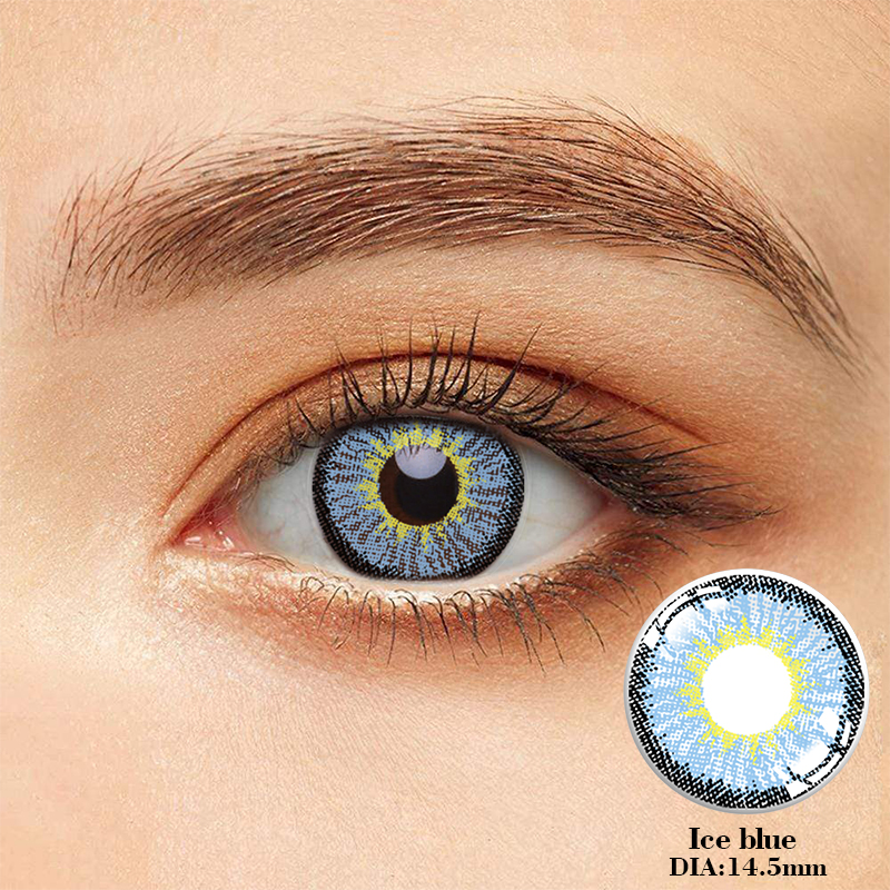 KSSEYE Non Prescription Ice 3 Tone Bright Blue Eye Contacts Lenses 14.5mm