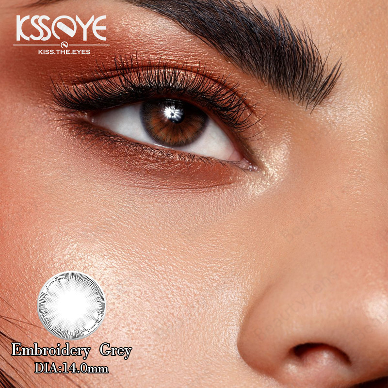 KSSEYE Natural Colored Eye Grey Contact Lens Circle Lenses Non Prescription 14mm